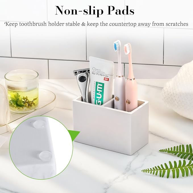 Luxspire Diatomite Toothbrush Holder, 2 Slots, Light Gray | Fast Drying, Diatomaceous Earth, Electric Tooth Brush and Toothpaste Organizer, For Bathroom Kitchen Vanity Countertop