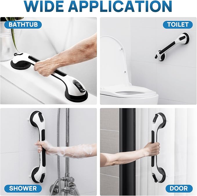 Grab Bars for Shower,Suction Shower Handles,2 Pack,16.8",Black | stable safety grip for seniors,elderly,bathtubs&toilet,heavy duty drill-free waterproof removable,handrails,easy install