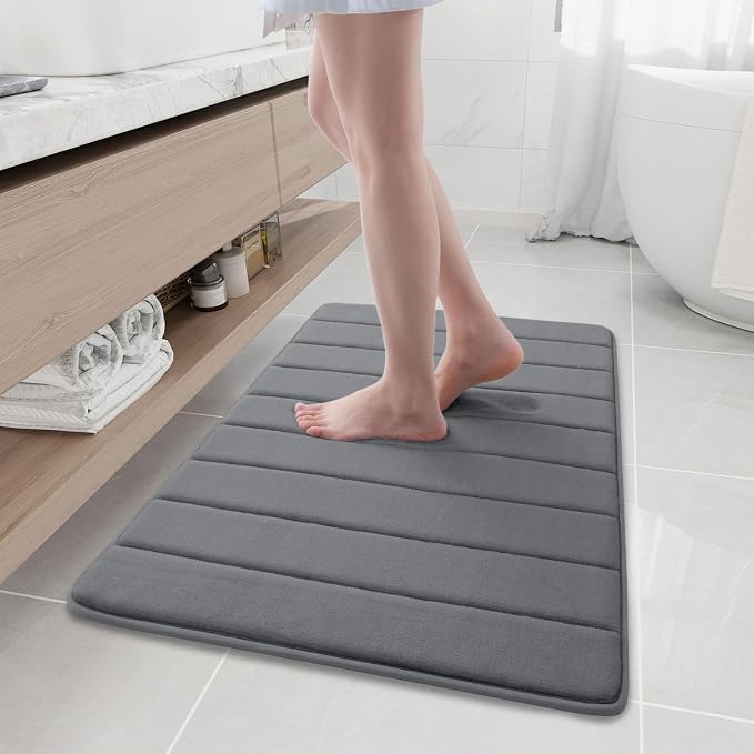 Buganda Memory Foam Bath Mat 35 x 24, Ultra Soft Absorbent Bathroom Rugs | Grey, Machine Washable Quick Dry Bath Mats for Bathroom Floor, Shower and Tub, Home Decor Accessories