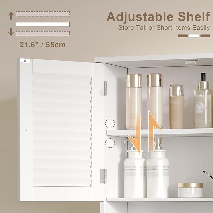 ChooChoo Bathroom Wall Cabinet with Towel Bar and Ample Storage | 23.6"L x 7.9"W x 27.5"H MDF Medicine Cabinet, Over The Toilet Space Saver Storage Cabinet with Adjustable Shelf, White