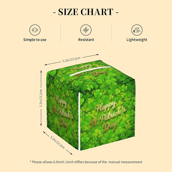 Tissue Box Cover Square,Happy St.Patrick's Day Tissue Box Holder Waterproof Leather Facial Paper Case Modern Home Decoration for Bedroom Dresser Night Stand Office Desk
