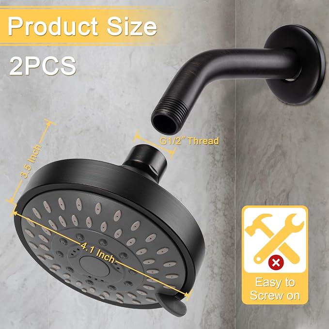 AISOSO High Pressure Rain Shower Head 2PCS 5 Modes 4.1" Oil Rubbed Bronze | Low Water Pressure Compatible, Powerful Spray Fixed Showerhead for a Relaxing Indoor & Outdoor Shower