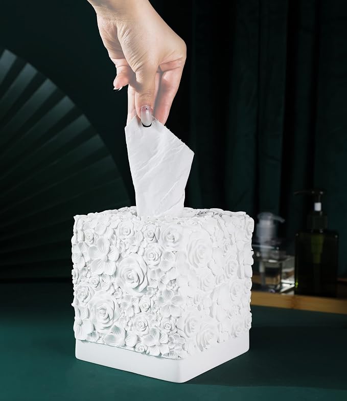 Hymmah Modern Square Tissue Box Cover Holder,Bathroom Accessories Decor Unique Design Tissue Box Cover for Bathroom Vanity Counter Tops Also Great for Bedrooms and Living Rooms