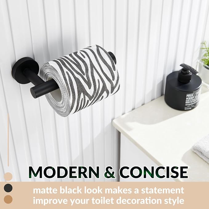 Toilet Paper Holder, 304 Stainless Steel, Matte Black | Right-Facing Open Arm, Quick Roll Replacement, Raised End Stop, Fits Regular, Large & Mega Rolls, Bathroom & Powder Room Use