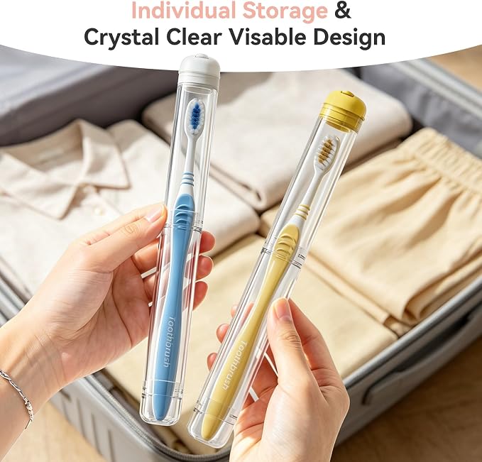 MOPMS Toothbrush Travel Case 2PK, Leak-Proof Clear Holder | Durable crystal clear toothbrush case with leak-proof design. Keeps brushes clean for travel, camping and home use