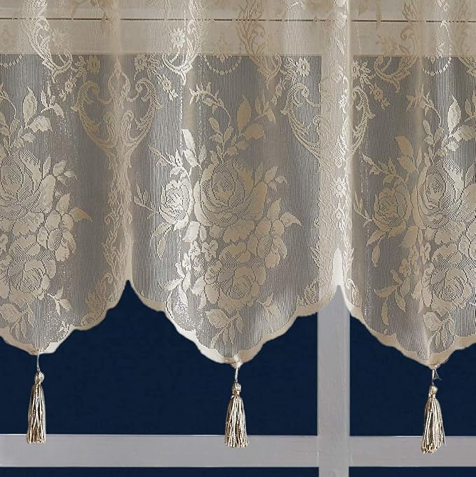 Warm Home Designs 108x72 Gold Lace Shower Curtain & Valance. LAU Linen 108 | Linen Gold Lace Shower Curtain 108 x 72 Inches with Attached Valance & Tassels. Extra Wide Luxury Farmhouse Shower Curtains