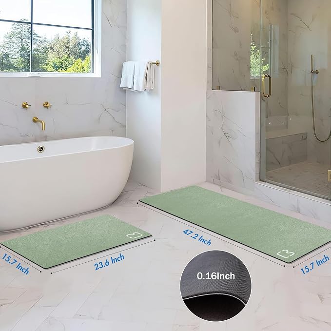 RUERYA Bathroom Rugs and Mats Set 2 Piece Diatomaceous Earth Bath Mat,Sage | Non Slip Rubber Backed Quick Dry Bathroom Rugs Super Absorbent Low Pile Diatomite Stone Bathroom Mat Fit Under Door Floors
