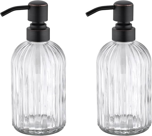 Dish Kitchen Soap Dispenser, Oil Rubbed Bronze Bathroom Liquid Soap Dispensers,with Rustproof Stainless Steel Pump,16 Oz Clear Glass Bottle,2 Packs