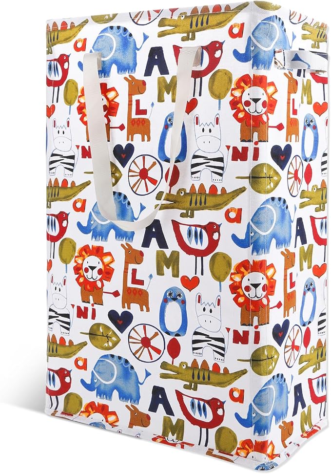 Odonata Slim Laundry Hamper Handles Collapsible Laundry Basket Thin Dirty Clothes Basket Narrow Laundry Bag Foldable Dirty Hamper 48L (Animal)