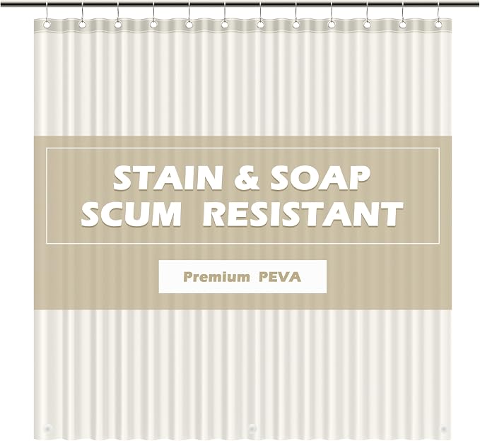 EHZNZIE Cream Shower Curtain Liner 72x72, PEVA Waterproof Bath Curtain, No Chemical Smell, 3 Weighted Magnets, Durable with Rustproof Metal Grommets