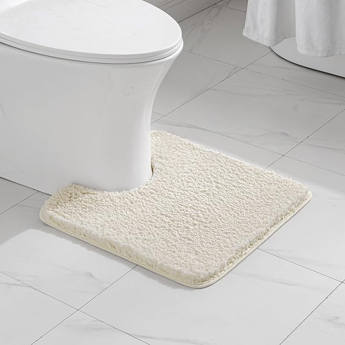 MIULEE Ivory Toilet Bathroom Rug U-Shaped Microfiber Bath Mat 20x20 Inch | Absorbent, Non Slip, Quick Dry, Fluffy Bath Rugs for Bathroom Floor Tub Showers, Machine Washable