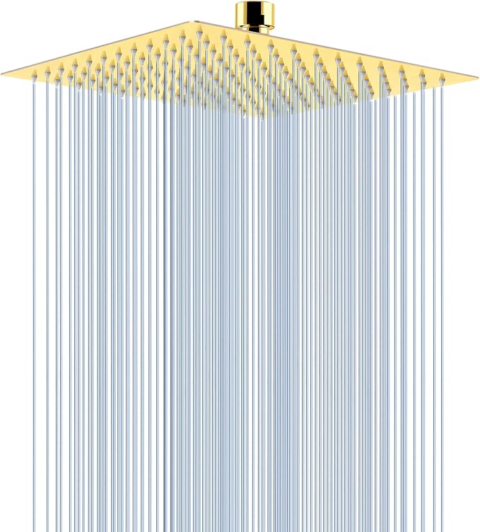 Voolan Rain Shower head, High Pressure Shower Head Made of 304 Stainless Steel, Relaxed Shower Experience Even at Low Water Flow and Pressure (10" Gold)