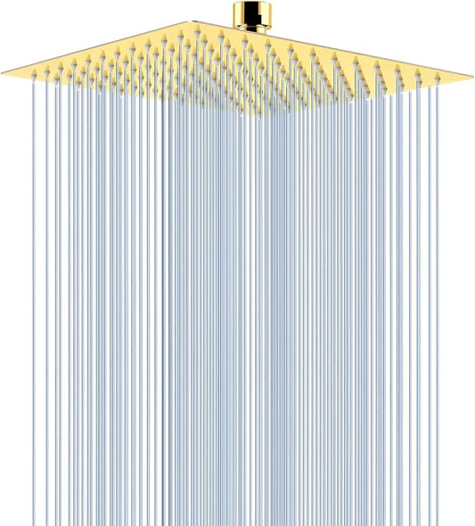 Voolan Rain Shower head, High Pressure Shower Head Made of 304 Stainless Steel, Relaxed Shower Experience Even at Low Water Flow and Pressure (10" Gold)