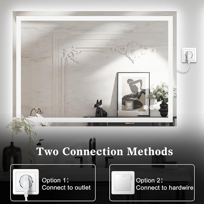 WTTY 48" x 40" LED Bathroom Mirror with Light | Anti-Fog, Dimmable, 3 Color Temperature, Memory Function, Tempered Glass, IP54 Waterproof, ETL Listed