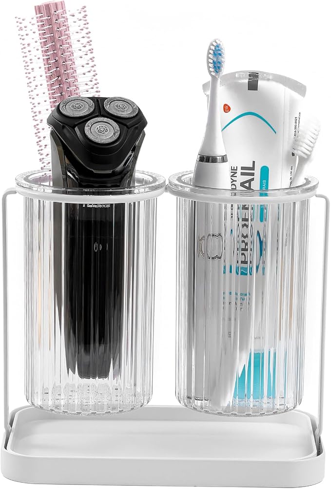 Toothbrush Holders with Drain Tray, 2 Slots Hanging Toothbrush and Toothpaste Holder Organizer Bathroom Caddy Countertop for Toothpaste, Razors, Electric Toothbrush - Clear | Detachable, Easy to Clean, Bathroom Organizer for Electric Toothbrush, Razors