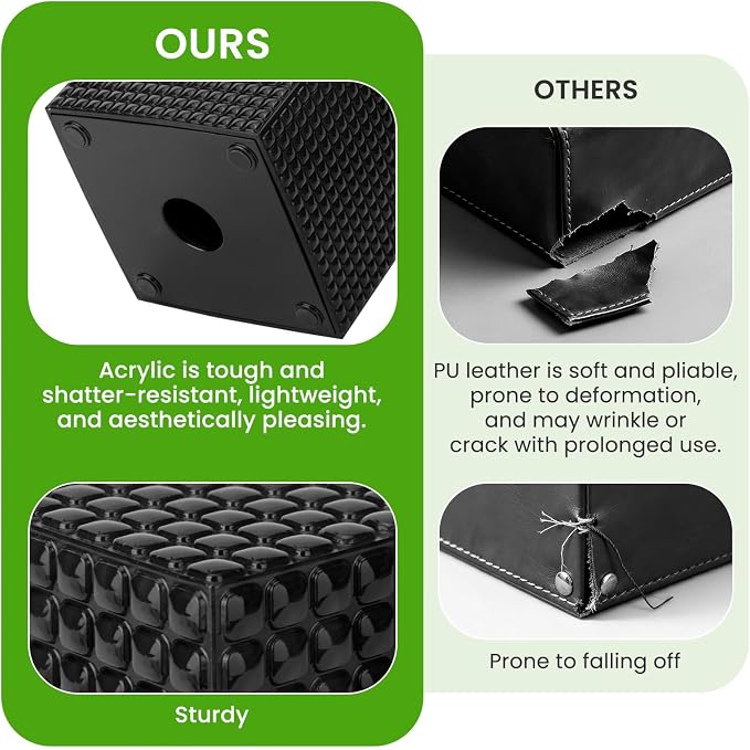 Tissue Box Cover, Black Square Acrylic Tissue Holder, Modern Decorative Facial Tissue Box Vessel Cube Paper Organizer Dispenser for Bathroom, Night Stand, Office, Vanity Countertops
