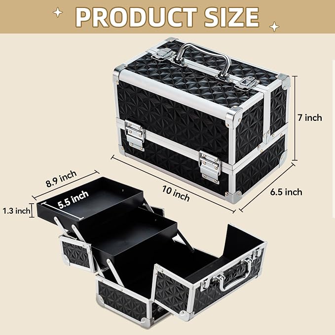 Leeora&Leekoo Makeup Case, Black | Portable, Makeup Box Organizer