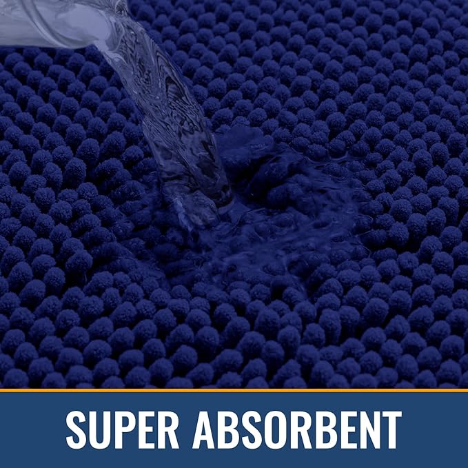 Arotive Bathroom Rugs 30x20, Soft Absorbent Shaggy Chenille Bath Rugs | Navy, Machine Washable Rubber Backing Bath Mats for Bathroom Floor Tub and Shower Home Decor Accessories