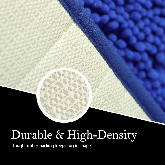 Bathroom Rugs Chenille Bath mat 2 Piece Set, Super Absorbent, Strong PVC Non Slip Backing, Bath mats for Bathroom, Plush Shaggy, Thick, Machine Washable, Bathtub, Toilet.(Royal Blue)