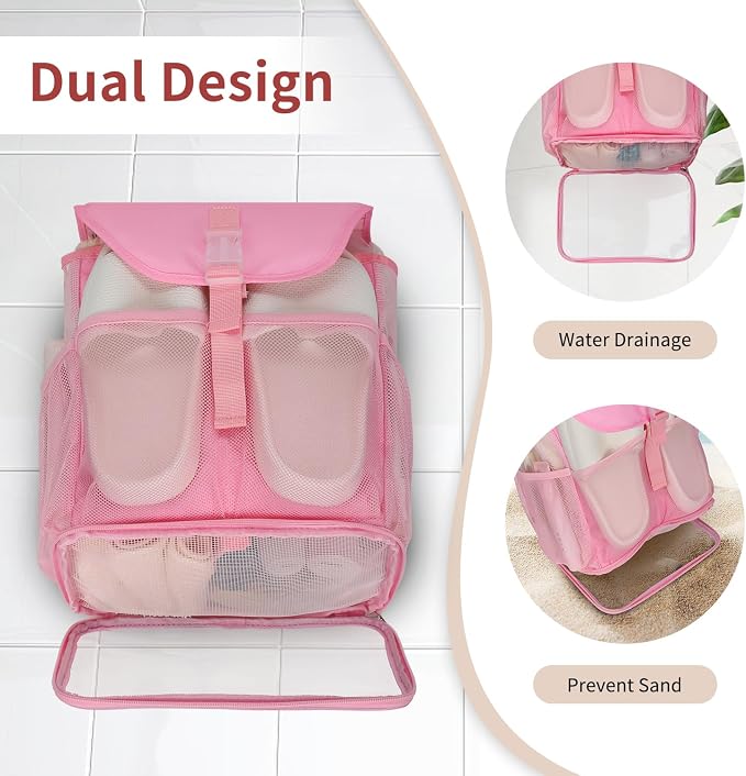 Ethereal Pink Hanging Mesh Shower Caddy Portable for College Dorm Room Essentials, Large Capacity Shower Bag for Guys/Girls, for Beach, Swimming, Gym