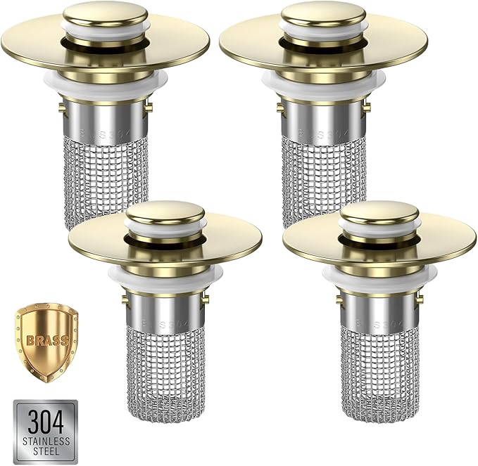 Bathroom Sink Drain Strainer,(4PCS) Pop-up Sink Drain Strainer with Removable Stainless Steel Strainer Basket Hair Catcher, Bathroom Sink Strainer for Bathroom Sink Stopper Replacement