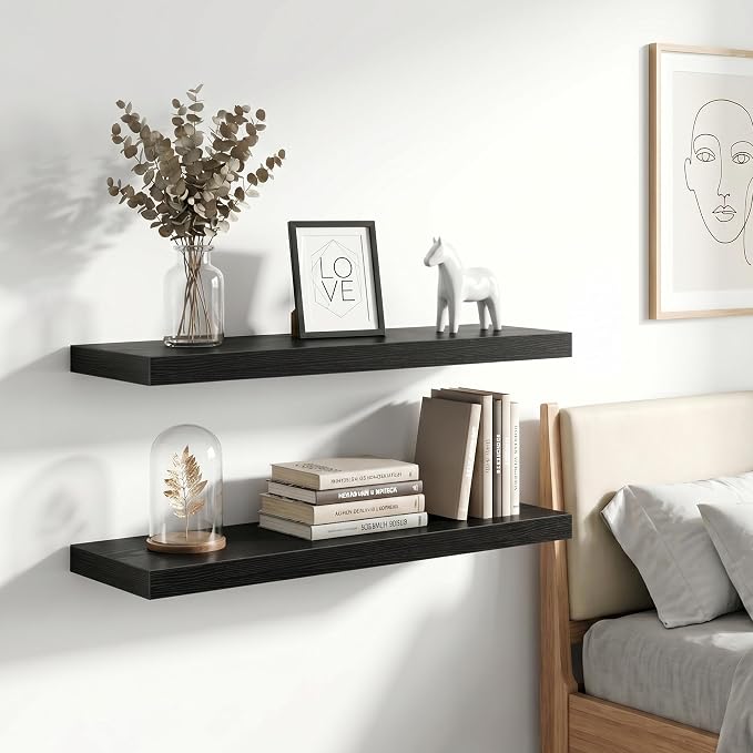 Vivelove 40 Inch Floating Shelves Wall Mounted for Display, 6.5 Deep Duty Shelves with Invisible Brackets for Living Room,Bedroom,Kitchen, Bathroom Storage & Decor,40" Wx6.5 Dx1.4 H - Black