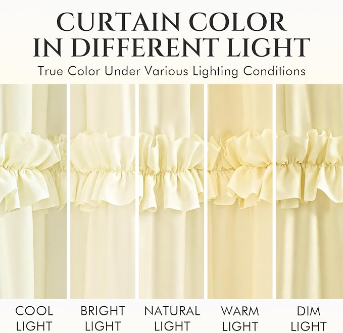 LIPA Boho Shower Curtain Rustic Ruffle Shower Curtain with Ruched & Bow Vintage Farmhouse Shower Curtains for Bathroom Bohemian Bathroom Decor(Barely Butter,72x78 Inches)