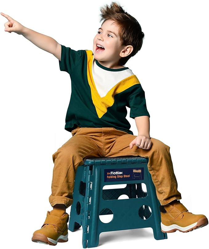 Flottian 13" Folding Step Stool for Adults and Kids Holds Up to 300 lbs,Non-Slip Folding Stools with Handle, Compact Plastic Foldable Step Stool for Bathroom,Bedroom, Kitchen Turquoise Green,1PC