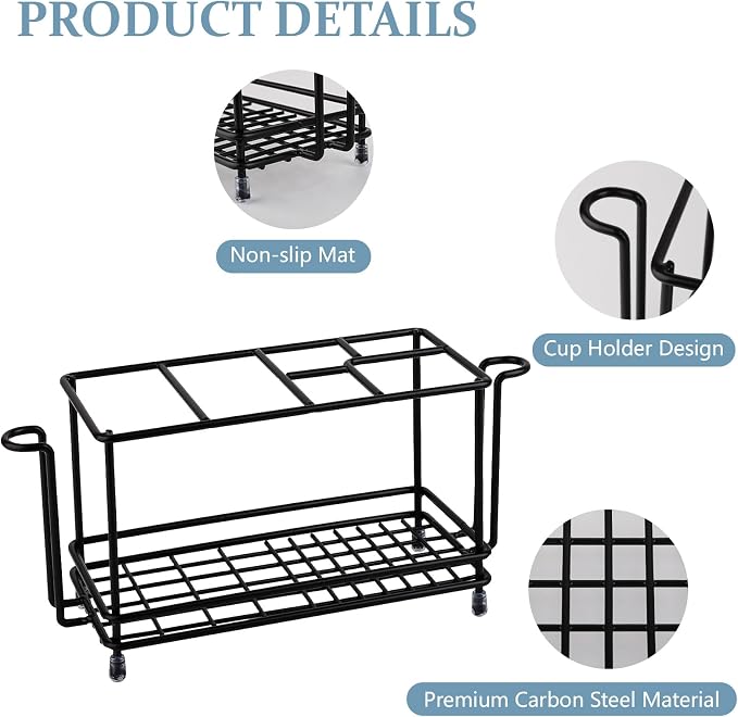 Toothbrush Holders Toothpaste Organizer Bathroom Accessories with Hooks | Carbon Steel, 5 Slots, Easy to Clean, Electric Toothbrush Storage, for Countertop, Shower, Sink