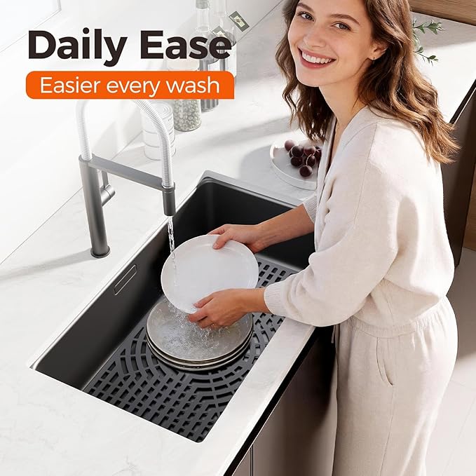 Snuggery Silicone Sink Protector for Kitchen Sink, 30"x16" Center Drain | Scratch protection, cushions fragile dishes and glassware, dishwasher safe, food-grade silicone, 446°F heat resistant