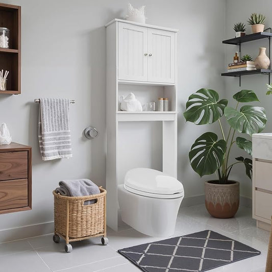Over Toilet Storage Cabinet with Barn Door & Adjustable Shelves | 24 Inch Wide Bathroom Organizer, Space-Saving, Sturdy Wood, Anti-Tipping, Easy Assembly, for Restroom, Laundry, Small Spaces