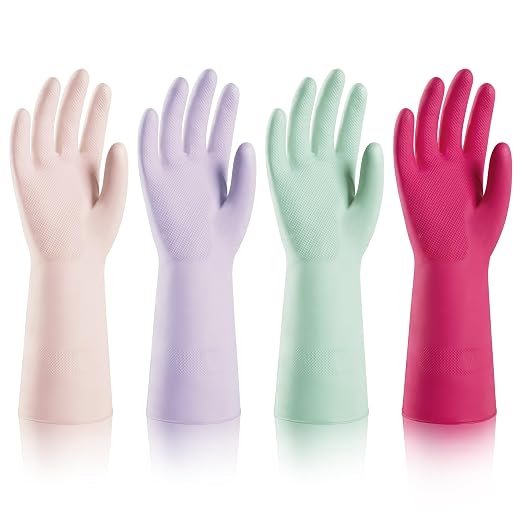 ThxToms Reusable Nitrile Dishwashing Gloves, Latex Free, 10 Mil, M | 4 Pairs, Flexible, Skin-Friendly & Anti-Slip Design for Kitchen Household & Bathroom Cleaning ,Waterproof, Ideal for Dishes