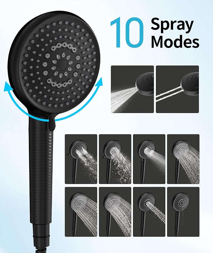 Filtered Shower Head with Handheld, 10 Spray Mode High Pressure Shower Head with Filters, Shower Filter Head for Hard Water, Powerful Spray for Cleaning, 2 Replaceable Filters Included, Black