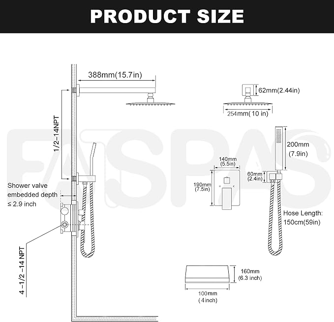 Shower System with 10-Inch Rain Head and Tub Spout | All-Metal Tub Shower Faucet Set, Wall Mounted Rain Showerhead, Handheld Spray, Includes Valve and Trim Kit, Brushed Nickel