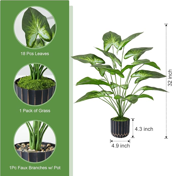 26" Fake Plants 3D Printed Artificial Tropical Potted Plant Tall Faux Plant | Indoor Outdoor Tree, Fade-Resistant, Zero Maintenance, Premium Durable for Living Room Home Decor