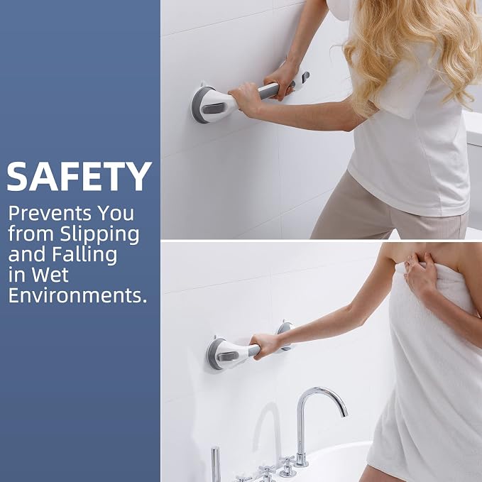 Shower Grab Bars,Suction Shower Handles,2 Pack,16.8",Grey | safety for elderly,seniors,showers,bathtubs&toilet,bathroom grip bar heavy duty rails,no drilling removable waterproof