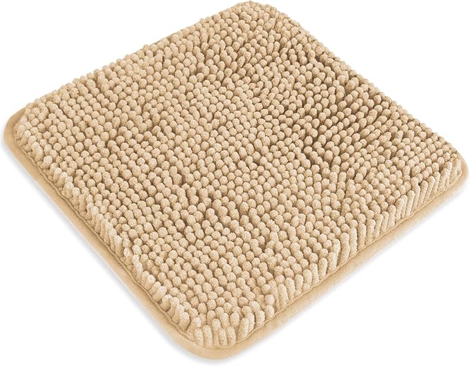 Small Bathroom Rug 12"x12" – Washable and Absorbent Mini Bath Mat, Non Slip, Thick Soft Chenille Bath Rugs for Bathroom, Shower, Locker Rug(Ivory Cream)