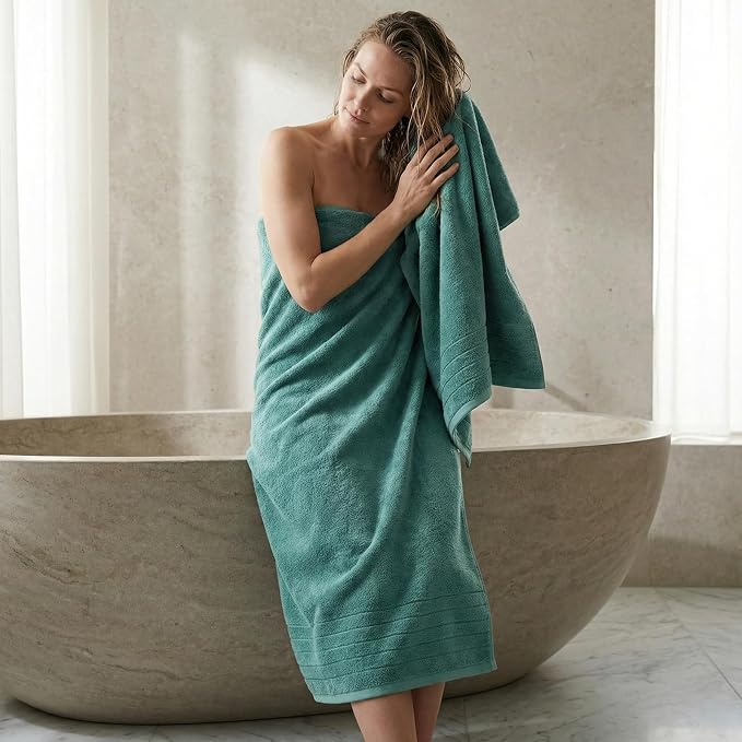 REDKISS 2 Pack Extra Large 35x70 Inch Cotton Bath Towels, Blue | 100% thick cotton, ultra soft & absorbent, quick dry blue towels for bathroom, gym, spa, pool, hotel