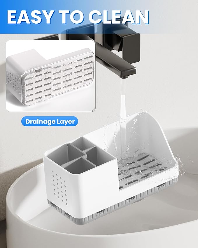 Toothbrush Holders for Bathroom with 1 Pack Qtip Holder, Detachable Bathroom Organizer and Storage Electric Toothbrush and Toothpaste Holder, Bathroom Decor Accessories for Countertop