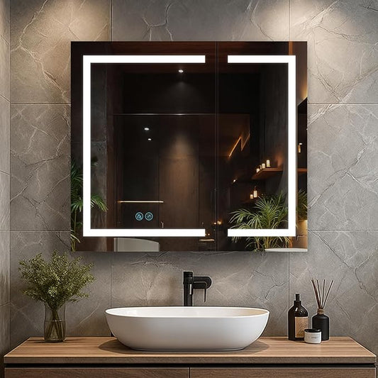 Blossom LED Lighted Bathroom Medicine Cabinet Mirror, Defogger, 36x32 | Bathroom Storage Cabinet, Medicine Cabinets Organizer, Vanity Mirror with Storage, Recessed/Surface Mount, Adjustable Shelves