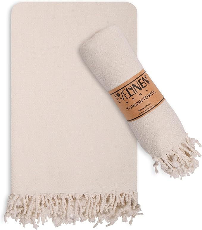 Evelynen Turkish Hand Towels for Bathroom & Kitchen Towels Decorative Set of 2 | Boho Farmhouse Hand Towels with Hanging Loops for Face, Dish, Kitchen & Bath | (16" x 32" - Off White)