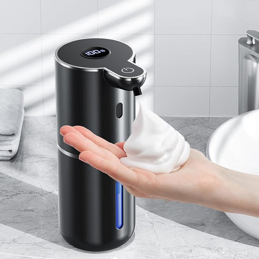 Automatic Foaming Soap Dispenser Touchless, Rechargeable Electric Hand ＆ Dish Soap Dispenser for Bathroom and Kitchen - Smart Digital Display, 6 Adjustable Level, 380ml, Wall Mounted, IPX5