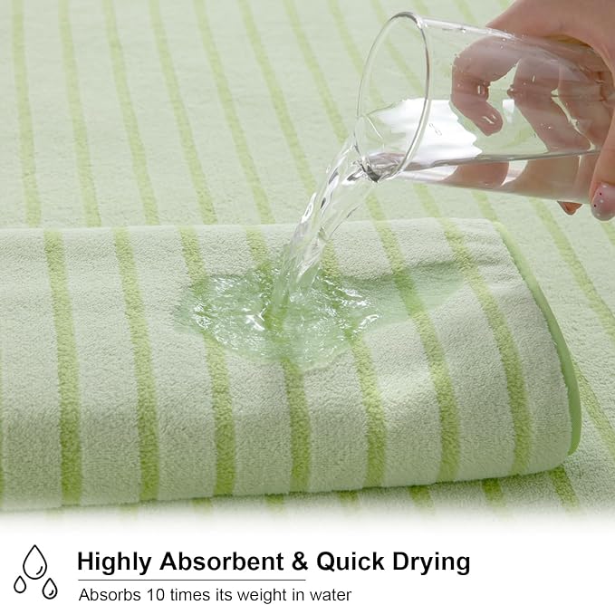 8 Pcs Grass Green Cabana Stripe Large Bath Towel Set - 2 Oversized Bath Sheets, 2 Hand Towels, 4 Washcloths - Soft Jumbo Absorbent Shower Beach Chair Spa Gym Hotel Towels