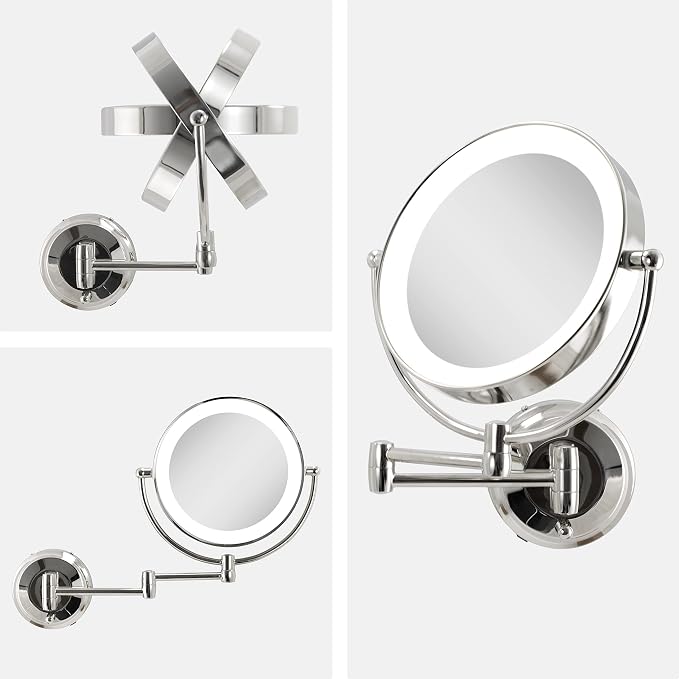 Zadro 11" LED Wall Mounted Makeup Mirror 5X/1X Shaving Mirror Cordless or Battery Operated Vanity Mirrors for Wall (Large | 5X/1X | 11" x 14.5", Chrome)