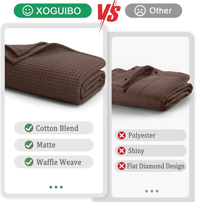 Extra Long Waffle Shower Curtain Heavyweight Cotton Fabric Brown 72Wx90L | Soft Cotton Cloth,3D Square Truely Waffle,Washable, Hotel Luxury Spa, Shower Curtains for Narrow Bathroom 12 Plastic Hooks