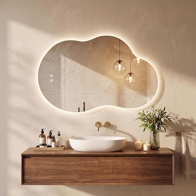 36''x24'' Lighted Mirrors for Bathroom Wall Backlit, Cloud LED Bathroom Mirror Frameless with Lights Anti Fog, Dimmable, 3 Colors,Tempered Glass, Shatter-Proof