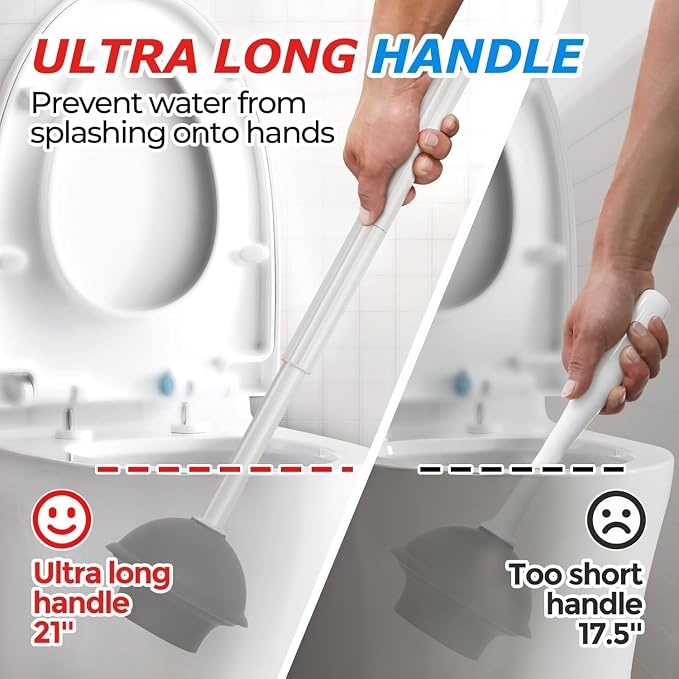 FORASTO 2Pack 2 in 1 Toilet Brush and Plunger Set,Clean Gloves, Extended Handle Plunger，Toilet Bowl Brush Plunger Set,Bathroom Cleaning Tools,Toilet Brush Plunger Combo,Cleaning Brush(Light Grey) | 21", Cleaning Gloves, Heavy Duty Rubber Toilet Bowl Cl...