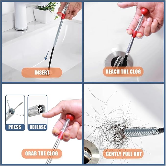 80-Inch Drain Snake Hair Clog Remover with Round Knob and 4-Claw Grabber | Flexible Coated Shaft • Reusable And Easy To Rinse • Pulls Hair, Food Waste And Debris From Curved Household Pipes