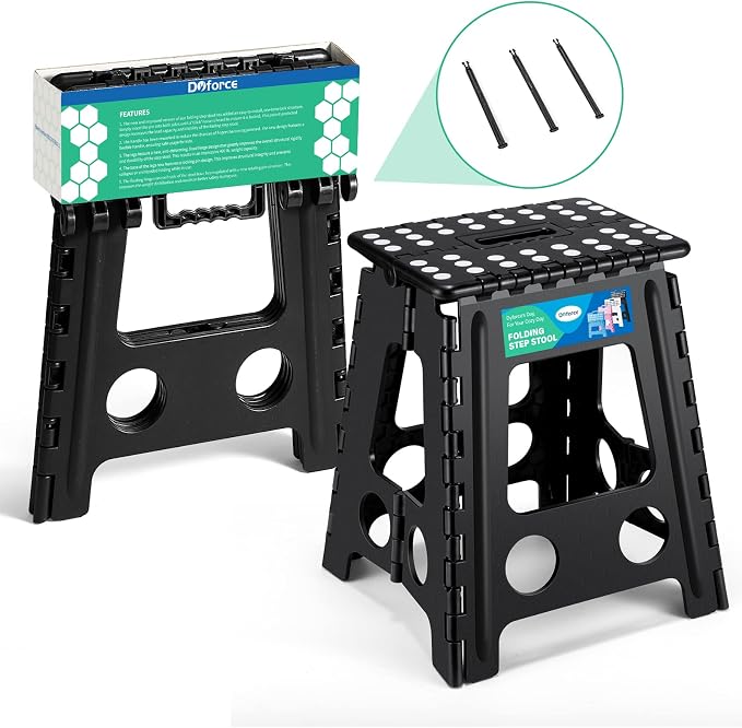 Dyforce Folding Step Stool 16 Inch,400lbs Foldable Step Stool for Adults | Step Stool Foldable Black,Non-Slip Plastic Stepping Stool with Carry Handle,Lightweight for Bathroom Kitchen Bedroom Garden