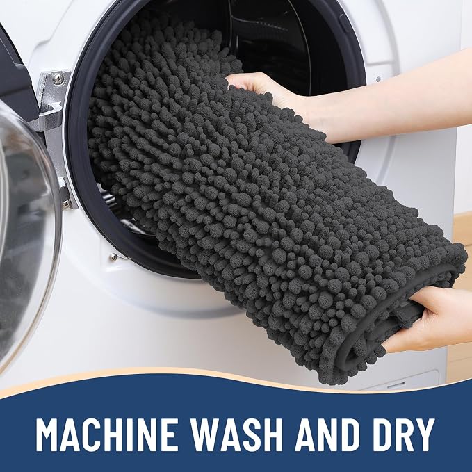 Arotive Bathroom Rugs Mat 40x24, Soft Absorbent Chenille Shaggy Bath Mat | Dark Grey, Machine Wash Dry, Bath Rugs for Bathroom Floor, Tub and Shower, Home Decor Accessories